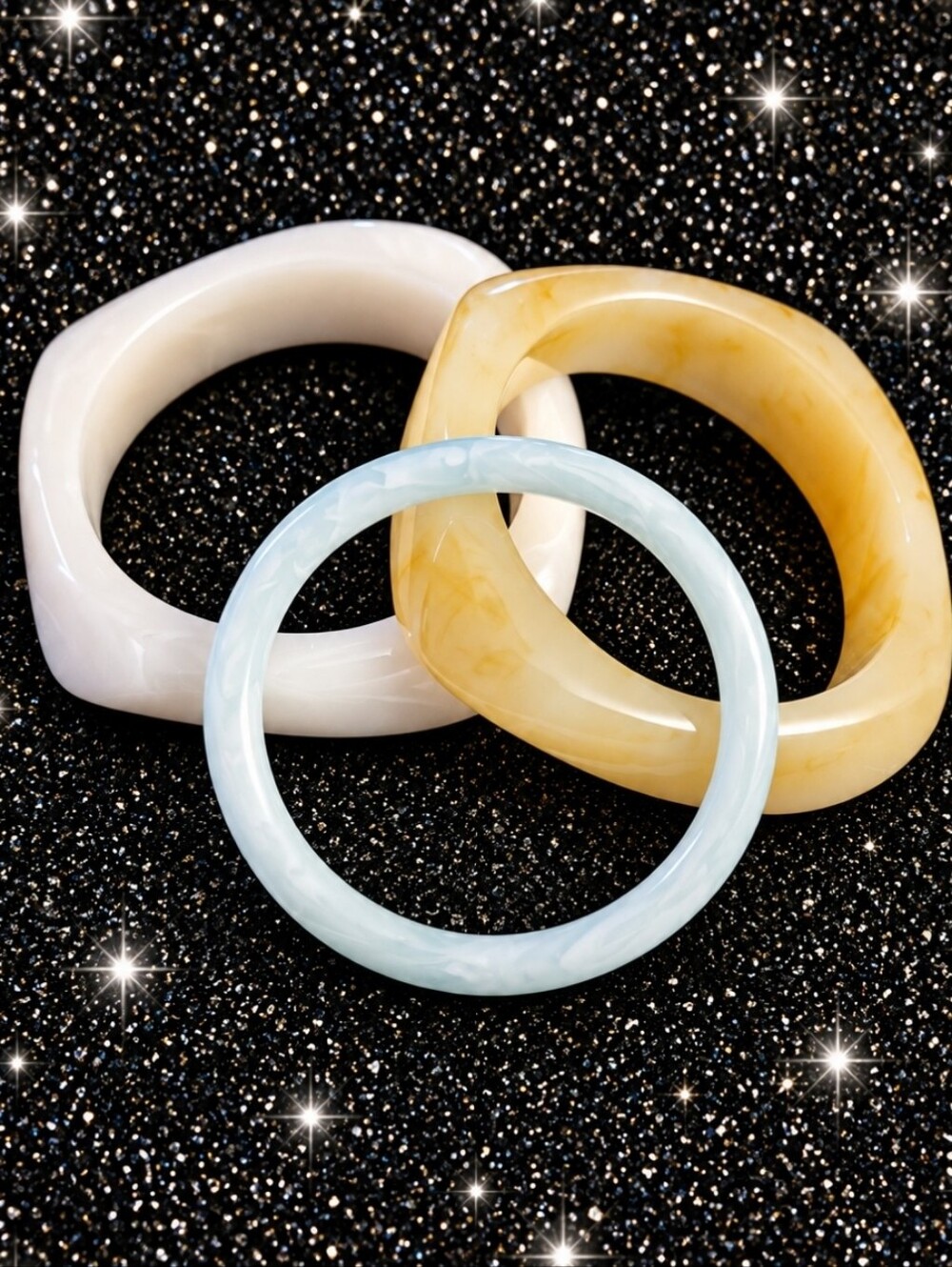 Pinup Elegant Trio Resin Bangle Set - White, Pale Blue & Honey
